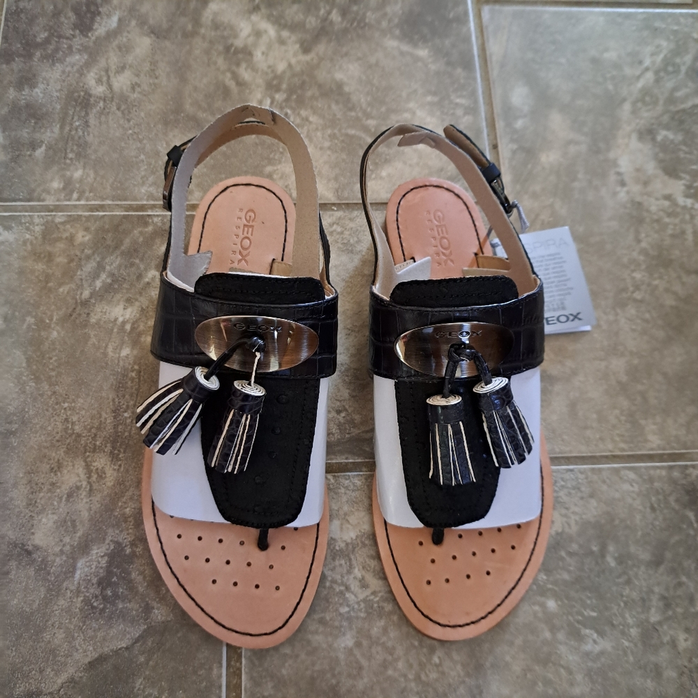 Geox Respira black sandals with tassels